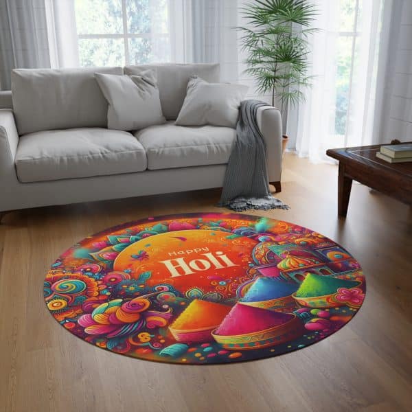 Happy Holi Round Rug - Image 4